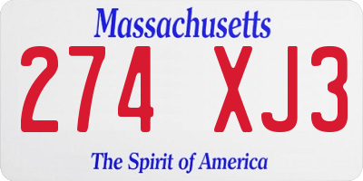 MA license plate 274XJ3