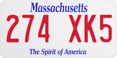 MA license plate 274XK5