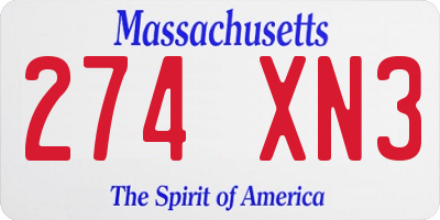 MA license plate 274XN3