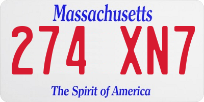 MA license plate 274XN7