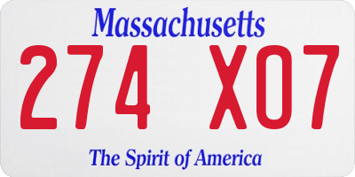 MA license plate 274XO7