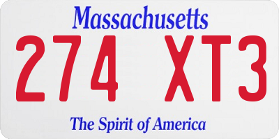 MA license plate 274XT3