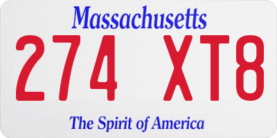 MA license plate 274XT8