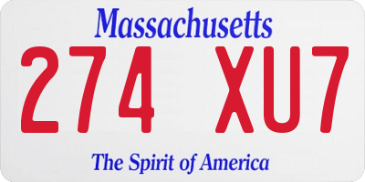 MA license plate 274XU7