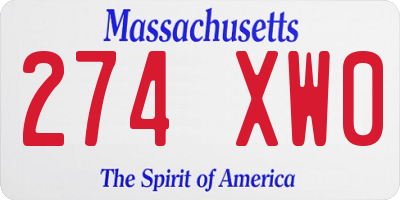 MA license plate 274XW0