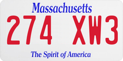 MA license plate 274XW3