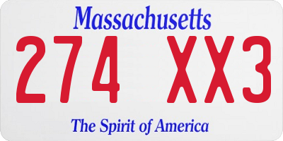 MA license plate 274XX3