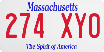 MA license plate 274XY0