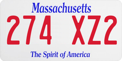 MA license plate 274XZ2