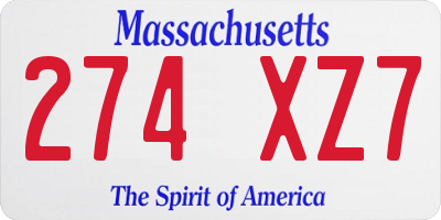 MA license plate 274XZ7