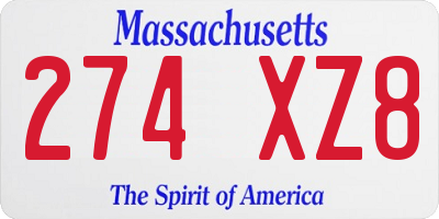 MA license plate 274XZ8