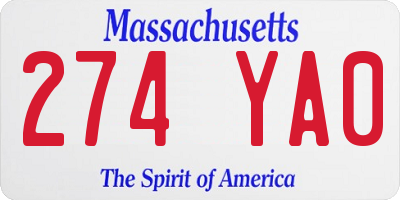 MA license plate 274YA0
