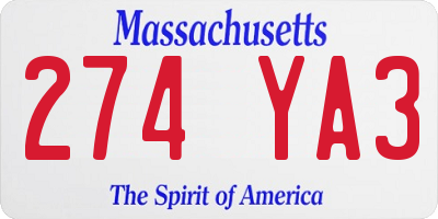 MA license plate 274YA3