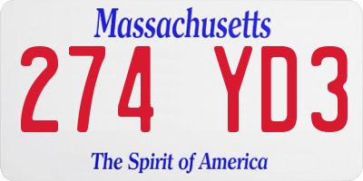 MA license plate 274YD3