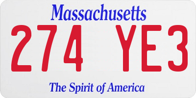 MA license plate 274YE3