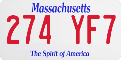 MA license plate 274YF7