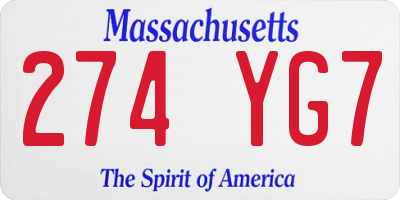 MA license plate 274YG7