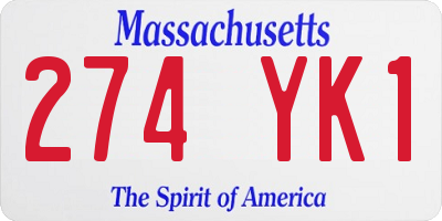 MA license plate 274YK1