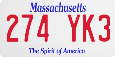 MA license plate 274YK3