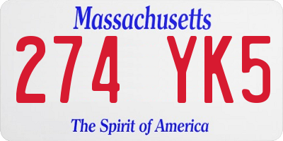 MA license plate 274YK5