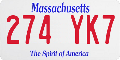 MA license plate 274YK7