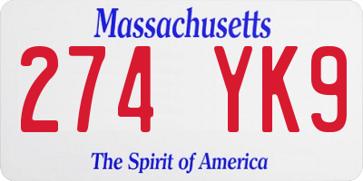 MA license plate 274YK9
