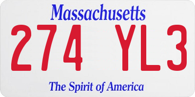 MA license plate 274YL3