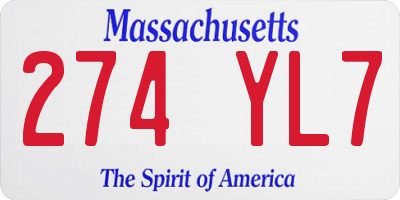 MA license plate 274YL7