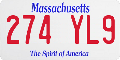 MA license plate 274YL9