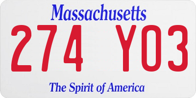 MA license plate 274YO3