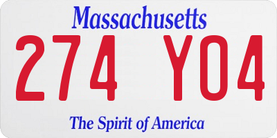 MA license plate 274YO4