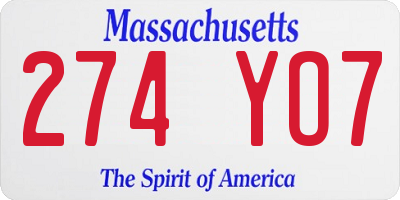MA license plate 274YO7