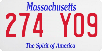 MA license plate 274YO9