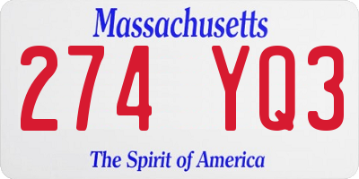MA license plate 274YQ3