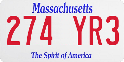 MA license plate 274YR3