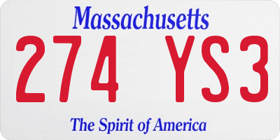 MA license plate 274YS3
