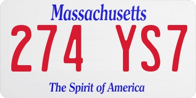 MA license plate 274YS7