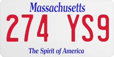 MA license plate 274YS9