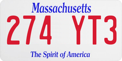 MA license plate 274YT3