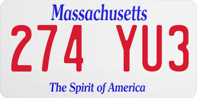 MA license plate 274YU3