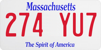 MA license plate 274YU7