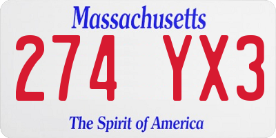 MA license plate 274YX3