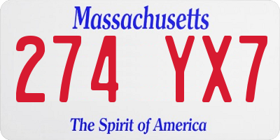 MA license plate 274YX7