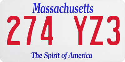 MA license plate 274YZ3