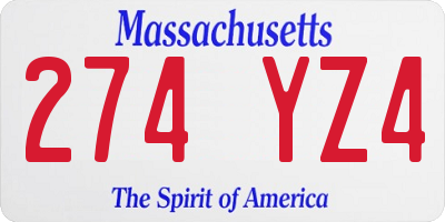 MA license plate 274YZ4