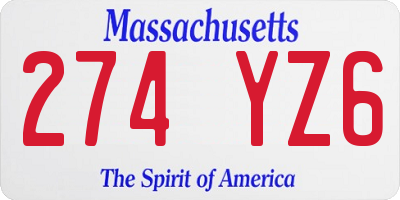 MA license plate 274YZ6