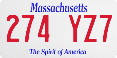 MA license plate 274YZ7