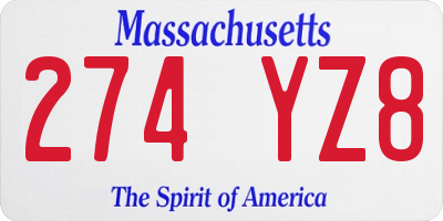 MA license plate 274YZ8