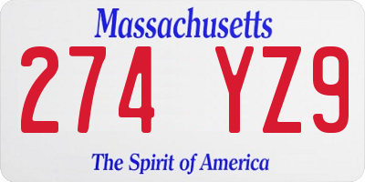 MA license plate 274YZ9