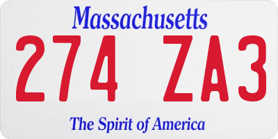 MA license plate 274ZA3